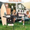 Foldable Camping Table Collapsible Picnic Aluminum Alloy Grill Stand BBQ Table with 66LBS Max Load Adjustable Height 2 Side Wing Trays Storage Net